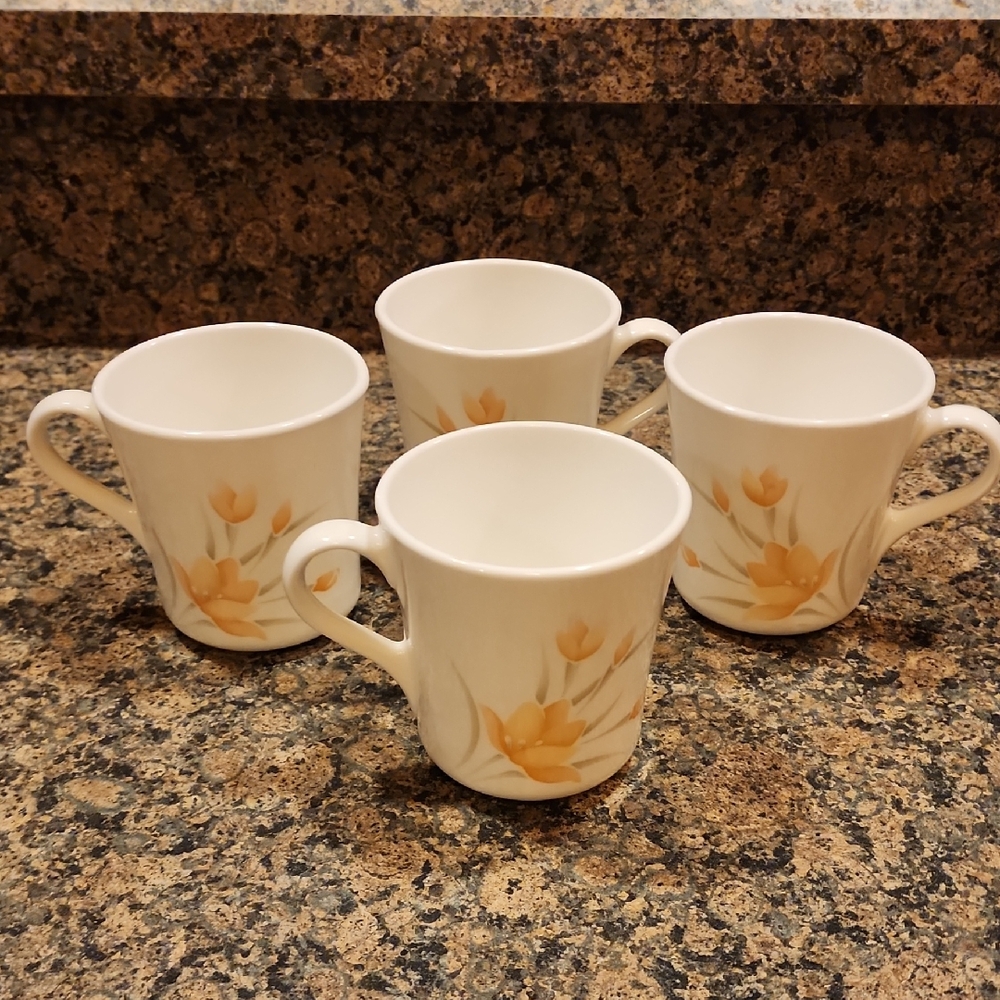 Corelle Peach Floral Flat Mug Set of 4